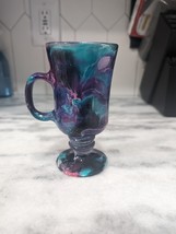 Handmade Galaxy Glass Pedestal Mug, Water Marbled 8 oz Cup, Unique Drink... - £6.31 GBP