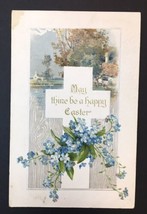 May Thine Be a Happy Easter Greeting Card Embossed 1909 Blue Flowers Cross - £7.08 GBP