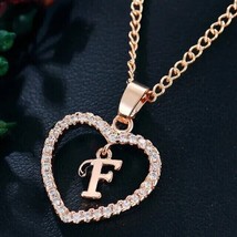1Ct  Round Cut Real Moissanite &quot;F&quot; Letter Love Heart Pendant 14k Rose Gold Plate - £104.81 GBP