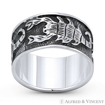 Scorpion Scorpio Zodiac Sign 10mm Wide Ring Eternity Band in 925 Sterling Silver - £24.92 GBP