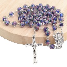 8mm Rosebud Flower Lampwork Glass Beads Handmade Rose Rosary with Mary Center - £12.66 GBP