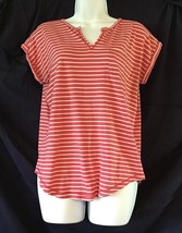 Vintage Chaps Denim White Striped Orange Coral Top Cap Sleeves S Small P CH - £4.62 GBP