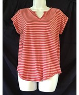 Vintage Chaps Denim White Striped Orange Coral Top Cap Sleeves S Small P CH - £4.64 GBP