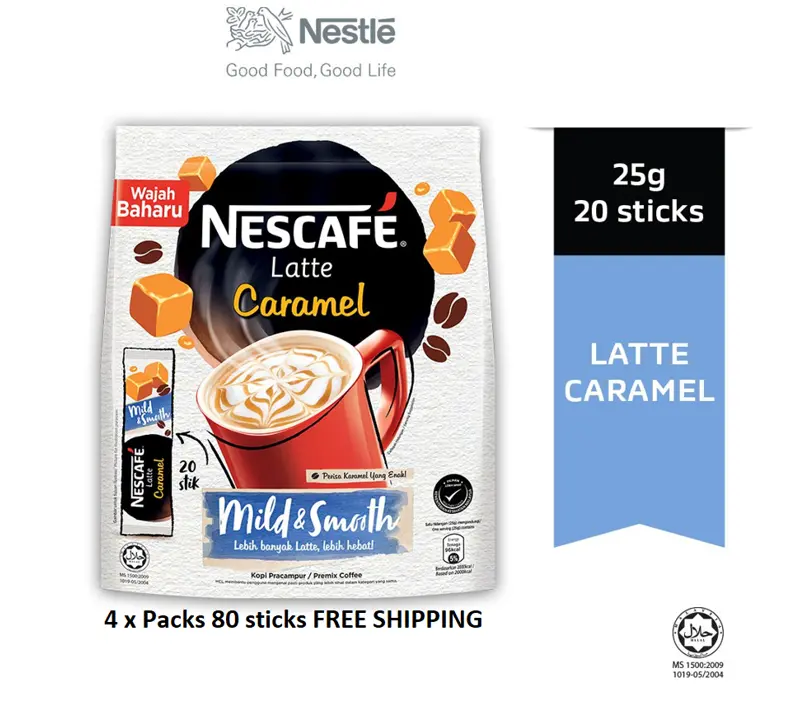 NESCAFE 3 in 1 Latte Caramel Instant Coffee 80 sticks (4-pack) DHL EXPRESS - £49.05 GBP