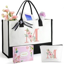Ini-Tial Can-Vas Beach Bag W Makeup Bag, Personalized Birthday Gifts, Floral Tot - £29.88 GBP