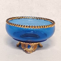 US Glass Footed Sauce Bowl Colorado Cobalt Blue Gold Vintage EAPG Pattern Glass - £25.91 GBP