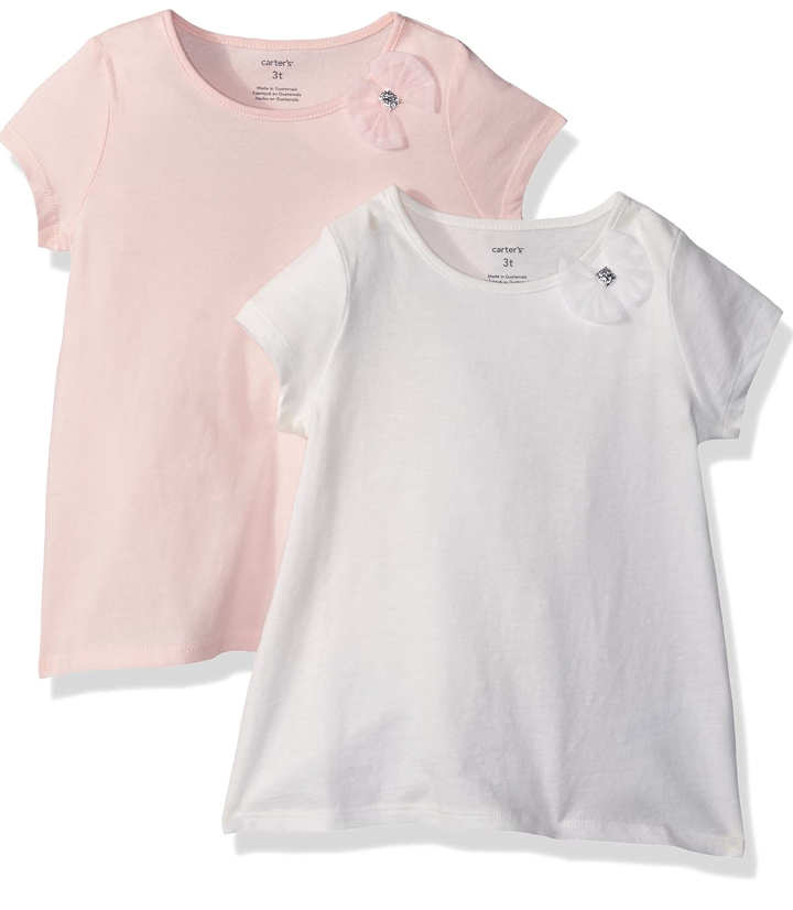 Carter's Girls' 2-Pack Bow Tees, 12 Months, Pink/White - $8.49
