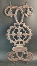 GOTHIC CAST IRON SCONCE WITH FOLD-DOWN CANDLE SHELF , VINTAGE EUC &amp; 16&quot; ... - $55.00