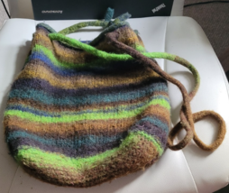 Crossbody Purse ?Wool? Drawstring Closure No Lining Multicolor Striped 1... - $15.99