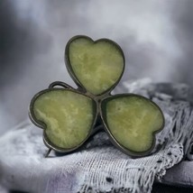 Vintage Sterling Silver Heart Shaped Clover Flower Pin Brooch Hard Stone  - £58.99 GBP