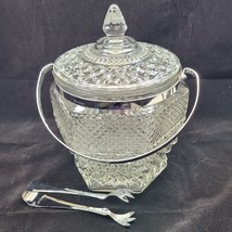 Anchor Hocking Wexford Ice Bucket Cookie Jar Canister Glass Diamond Lid Tong Vtg - £19.66 GBP