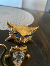 24 Gold Plated Austrian Crystal Cat Kitten Kitty Figurine Mascot USA Blue Eyes - £15.72 GBP