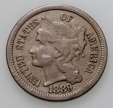 1889 3 Cent Nickel in Very Fine VF Condition, Tough Date Low Mintage! - £195.75 GBP
