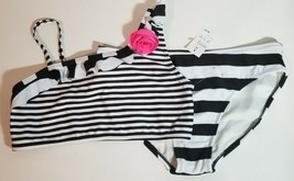 NWT Xhilaration Bikini Black and White Stripes with Pink Rose Sz XL - £15.58 GBP