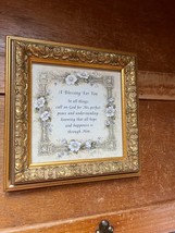 Small Print of White Flowers A BLESSING FOR YOU in Ornate Gilt Wood Fram... - $13.09
