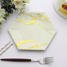 50 Pcs 8.5&quot;&quot; Hexagon Paper Salad Plates Marble Design Disposable Tableware - £17.30 GBP