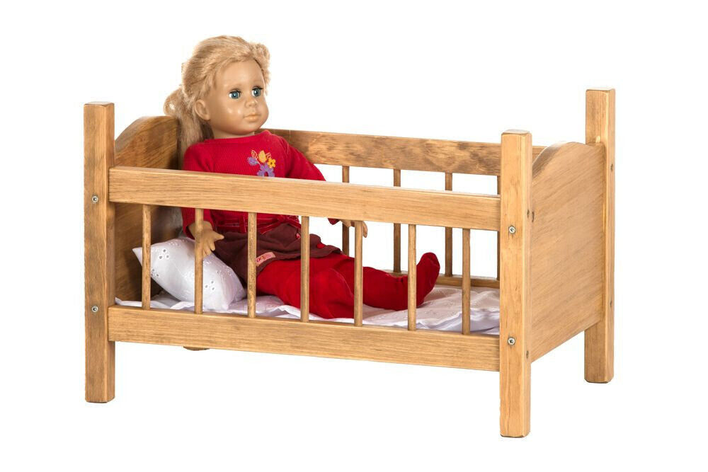 Primary image for 18" Toy Baby Doll Crib Bed Handmade Bedding Heirloom Wood  Furniture HARVEST