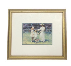 Signed R. Tolan Framed Art Print Children Dancing Garden Gold Frame 14&quot;x12&quot; - £74.18 GBP