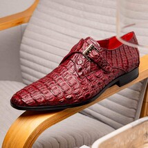 Luigi Genuine Caiman Crocodile Dress Monk Strap Shoes Wine image 10