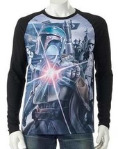 Mens Shirt Disney Star Wars Bounty Hunter Black Long Sleeve Crewneck Tee... - $14.85