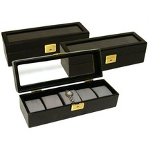 3 Leather Watch Box Case Display w/Glass Top 5 Slot New - £54.76 GBP
