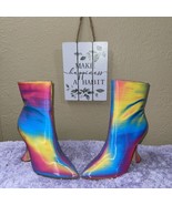 Holographic Rainbow Pointy Toe/Spool Heel Ankle Boots Fashion Nova CHARISA Sz 7 - $54.45