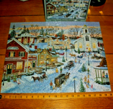Jigsaw Puzzle 500 Pieces Americana Folk Art Church Snow Horse Carriages Complete - £9.30 GBP