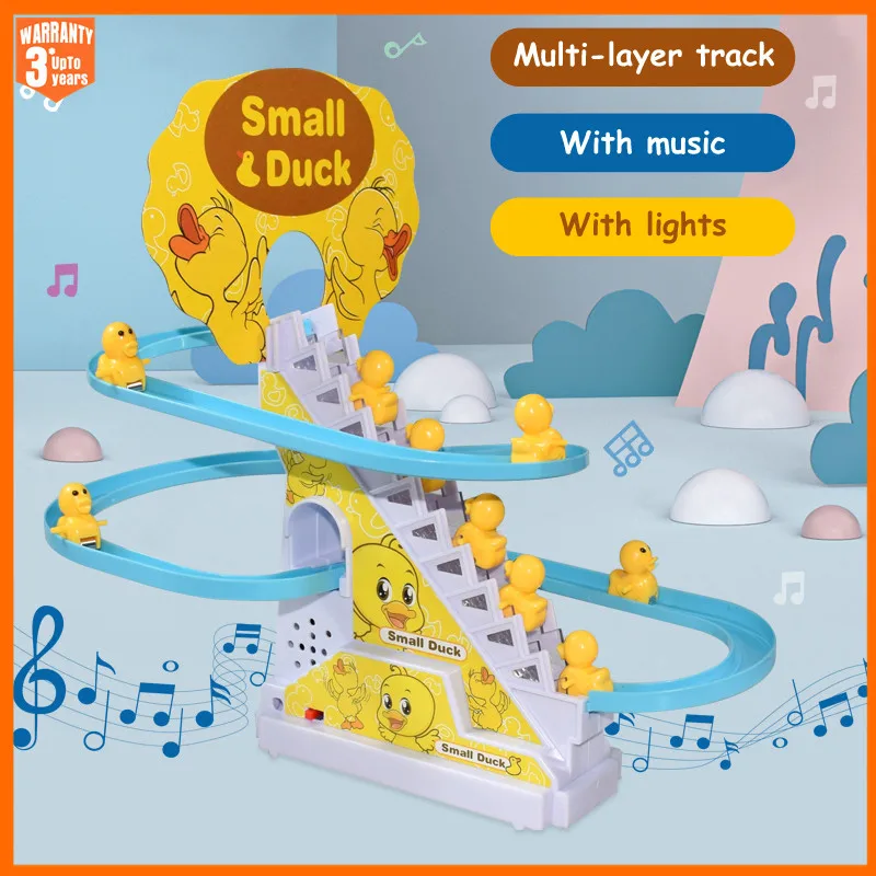 Kids Diy Duckling Penguin Electronic Ladder Track Toy Light Music Slide Tracking - £13.20 GBP