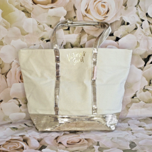 VICTORIA&#39;S SECRET  Cream &amp; Gold Sequin Tote Bag Shopper - $24.95