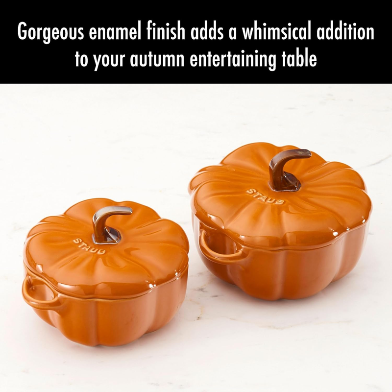 Ceramic 2-Pc 24-Oz Petite Pumpkin Cocotte Set - Burnt Orange Item image 4