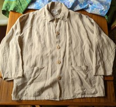 Flax Jeanne Engelhart Shirt Womens Oversize Tan Linen Lagenlook Cardigan - £29.68 GBP