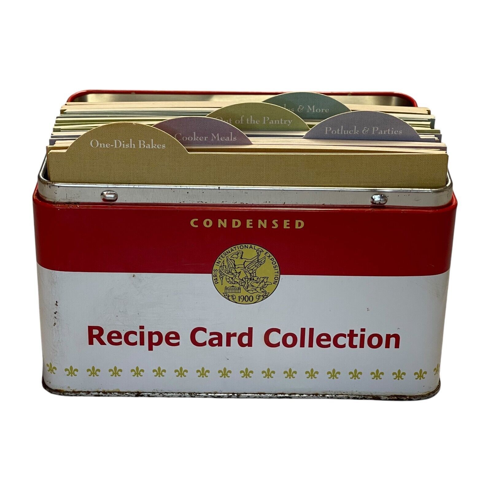 Vintage Campbell's White & Red Soups Recipes Card Collection Holder Tin Box - £18.25 GBP