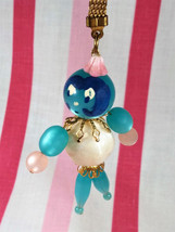 Charming 1960&#39;s Articulated Dancing Doll Hand Painted on Gold Mesh Key Chain - £19.11 GBP