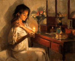 Giclee Oil Painting Woman holding candle HD - £6.86 GBP+