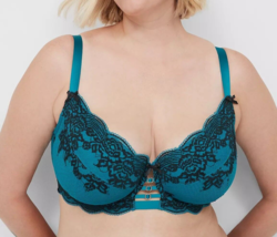 Lane Bryant CACIQUE Teal Blue Lacy Balconette Bra Size 42DDD 44DD 40F 38... - £41.55 GBP