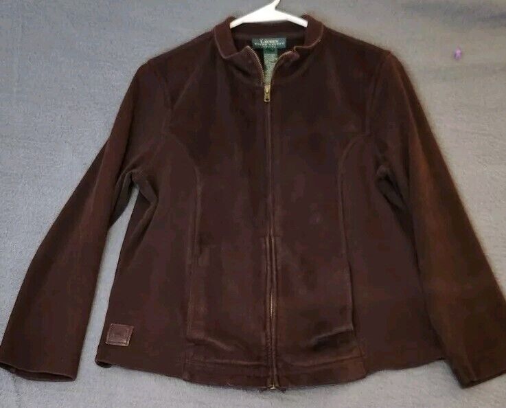 Lauren Ralph Lauren Womens Sz SP Dark Brown Faux Suede Equestrian Zip Up... - $24.70