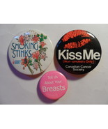 Vintage Collectible Cancer Society 2 Buttons Canadian Kiss Me Smoking St... - $8.95