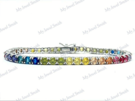 7&quot; Multicolor Lab-Created Sapphires Luxury Tennis Bracelet in 925 Silver - 3mm - £144.69 GBP