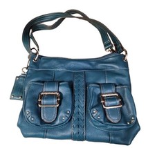 Tignanello Womens Shoulder Bag Faux Leather Teal Silver Mirror Fob Zip - $34.64