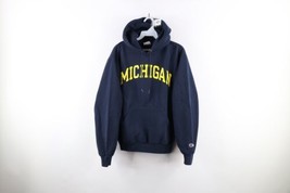 Vintage Champion Mens Small Faded Spell Out University of Michigan Hoodie Blue - £47.44 GBP