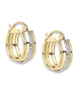 10K two tone gold hoop earrings diamond cut finish for women - €151,97 EUR