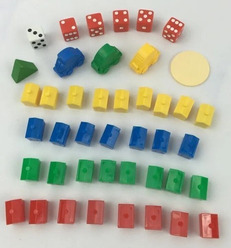 Monopoly Junior Collection Red Yellow Green Blue Hotels Houses Cars 35 P... - $4.80
