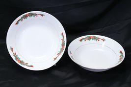 Poinsettias and Ribbons Vegetable Serving Bowls Christmas 9-1/2" Lot of ... - $16.65