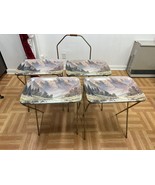 Vintage FOLDING TABLE SET 4 w Carrier mid century modern tv tray metal s... - $89.99