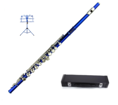 Blue Flute 16 Hole, Key of C with Carrying Case+Music Stand+Accessories - £94.13 GBP