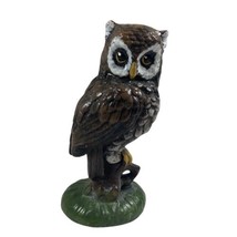 Pottery Owl 5.5&quot;  Figure on a Branch Glossy Handmade Painted Paperweight Vintage - £22.20 GBP
