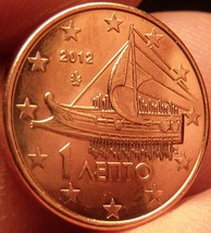 Gem Unc Greece 2012 1 Euro Cent~Ancient Athenian Trireme~Minted In Athen... - $2.34