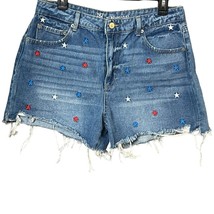 NOBO Jean Shorts Blue Denim Red White Blue All Over Star Print USA American 13 - £7.85 GBP