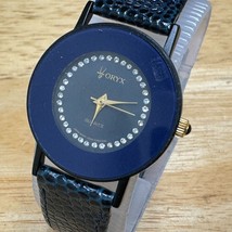 VTG Oryx Quartz Watch Unisex Black Japan Movt Faux Diamonds Analog New Battery - £21.30 GBP