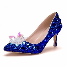 Crystal Quee Cinderella Glass Slipper Sexy 7cm Pointed High-Heels Rhinestone Seq - £88.32 GBP